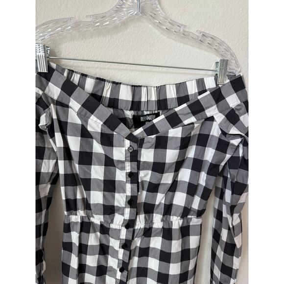 Reformation Off The Shoulder Bromley Check Gingham Mini Dress Size 2 - Picture 8 of 9